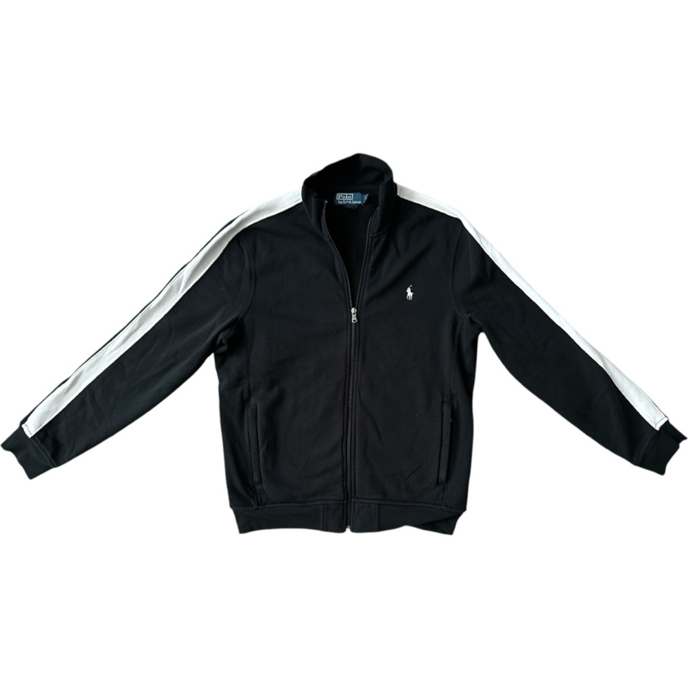 Polo Ralph Lauren Track Jacket Black White Stripe Size Large White Pony Vintage